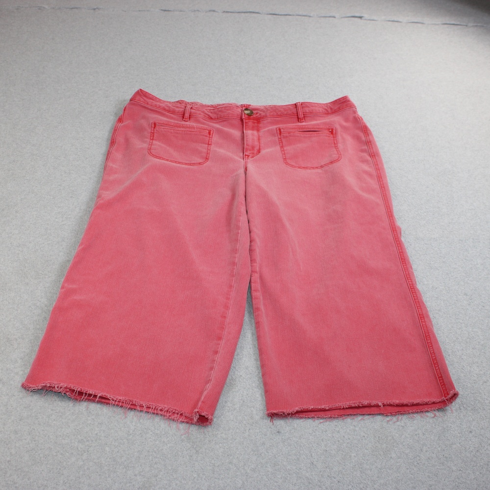 J Jill Jeans Women 22 Red Wide Leg Crop Sailor Distressed Raw Hem Stretch Denim
